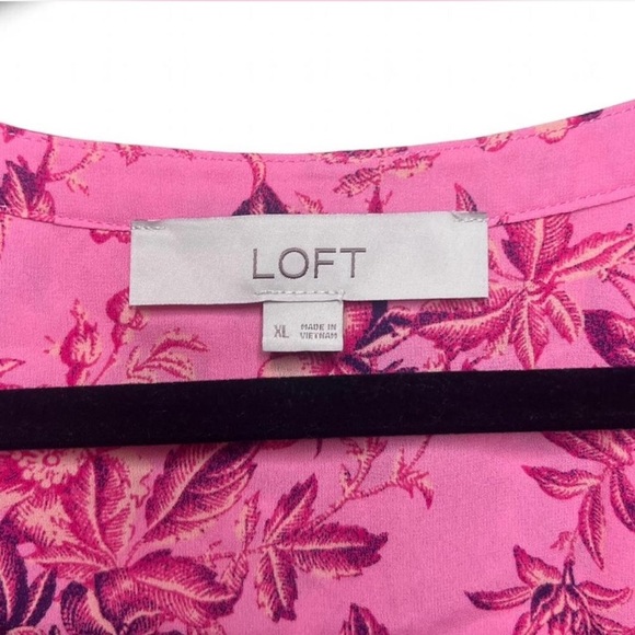 LOFT Pink Floral Print Blouse XL Long Sleeve Boho Peasant Top - Picture 4 of 7